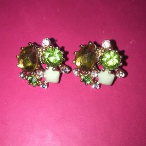 Green jewel stone cluster earrings